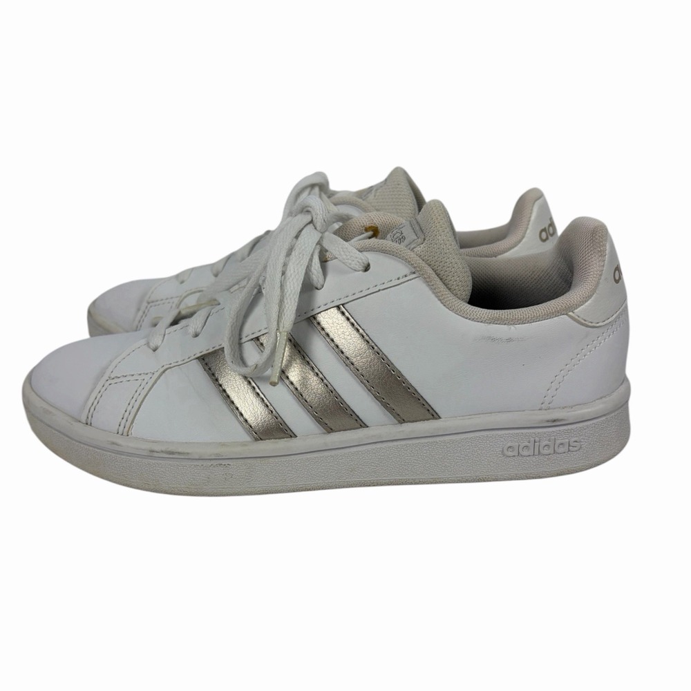 Adidas Grand Court 3.0 Womens Sz 6 White Platinum Silver Stripe‎ Sneakers EE7874